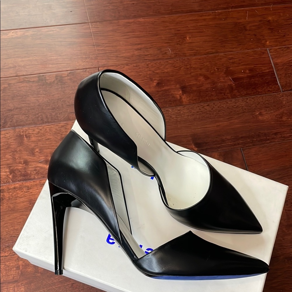 NIB Proenza Schouler Italy Black Pointed Toe Dorsay Leather Heels 41